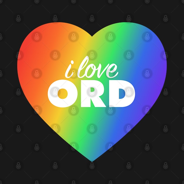 I Love ORD (Chicago Airport Code / O'Hare) Pride In Rainbow Colors Heart by modeoftravel