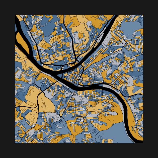 Pittsburgh Map Pattern in Blue & Gold by PatternMaps