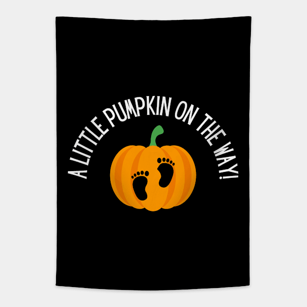 A Little Pumpkin on the Way! Halloween, baby, Maternity Pregnancy Announcement Tapestry by Project Charlie