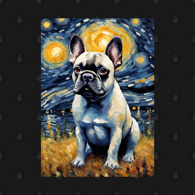French Bulldog Dog Breed in a Van Gogh Starry Night Art Style by Art-Jiyuu
