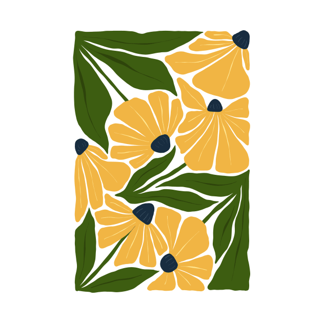 Yellow Green Abstract Flowers by JunkyDotCom