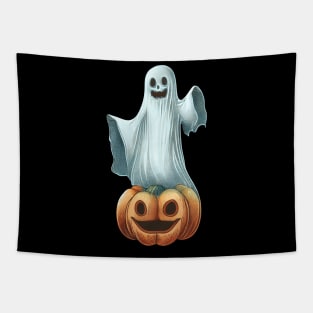 Pumpkin with halloween ghost Tapestry