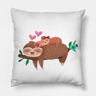 Sloth mom and baby sleeping Pillow