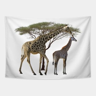 Giraffe-Mama with a Baby - Safari in Kenya / Africa Tapestry