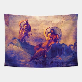 NEPTUNE AND AMPHITRITE WITH A HIPPOCAMPUS Pompeii Roman Fresco in Blue Tapestry