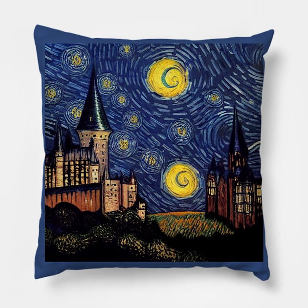 Starry Night Wizarding School Van Gogh Pillow by Grassroots Green