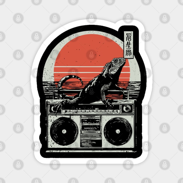 Retro Iguana Boombox - Vintage Japanese Beach Vibes Magnet by TuncGK
