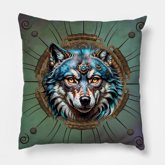 Fantasytic steampunk wolf. Pillow by Nicky2342