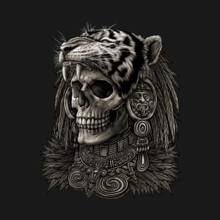 Aztec skull Warrior Tiger Headdress T-Shirt