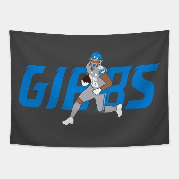 Gibbs 26, Detroit Football silhouette design Tapestry by FanSwagUnltd