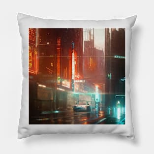 Neon Dystopian Mirage Pillow