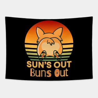 Suns out Buns Out Corgi Sunset Tapestry