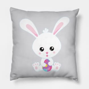 Easter, Cute Bunny, White Bunny, Easter Eggs Pillow