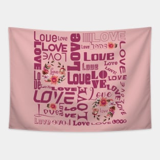 SUNFLOWER LOVE ARTPOGRAPHY - DARK CORAL PINK  FONT TYPOGRAPHY ALL ABOUT LOVE Tapestry