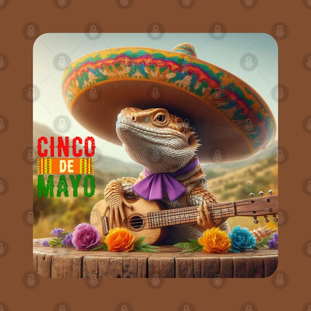 Happy Cinco de Mayo 2024 Guitar Sombrero Lizard by Truth or Rare