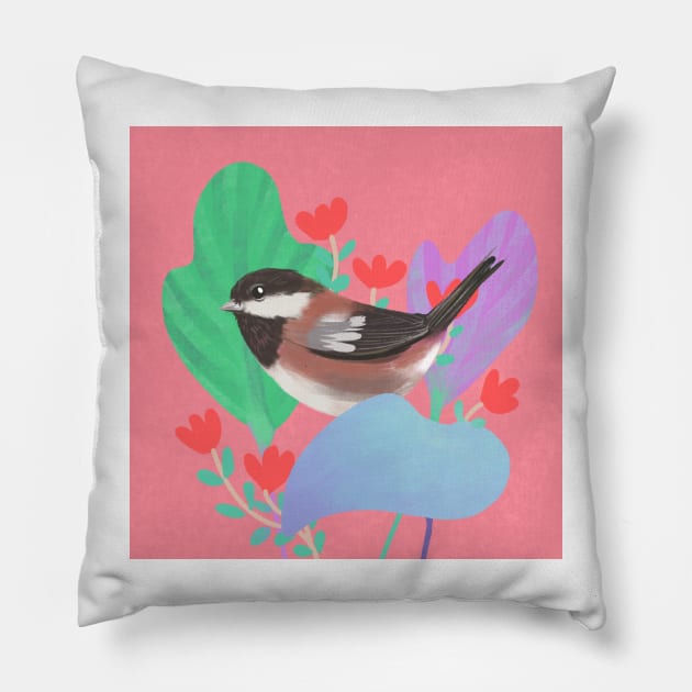 Chestnut Chickadee Pillow by Adrielle-art