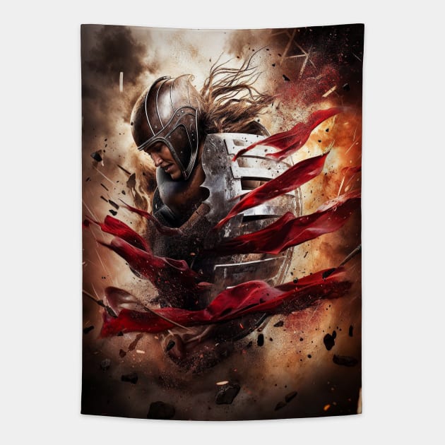 In the Midst of Mayhem The Warrior's Charge Tapestry by AIDigitalDreamer