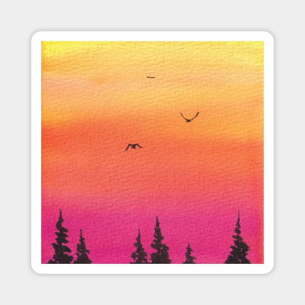 Watercolor sunset Magnet by RosanneCreates