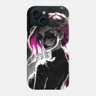 Shades of Mystery: Captivating Black and White Anime Girl Renderings Horror Goth Gothic Dark Pink Hair Fashion Phone Case