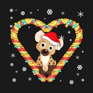 Cute Hyena Candy Cane Heart Funny Christmas Light Gift T-Shirt