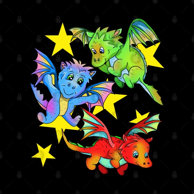 3 Baby Dragons Flying in a Starry Sky by cuisinecat