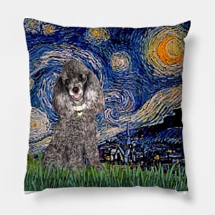 Silver Toy Poodle in Adapted Starry Night by Van Gogh Pillow