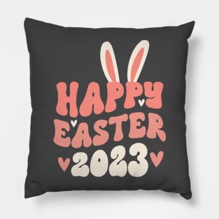 Happy Easter 2023 Bunny Ears Peach Pillow