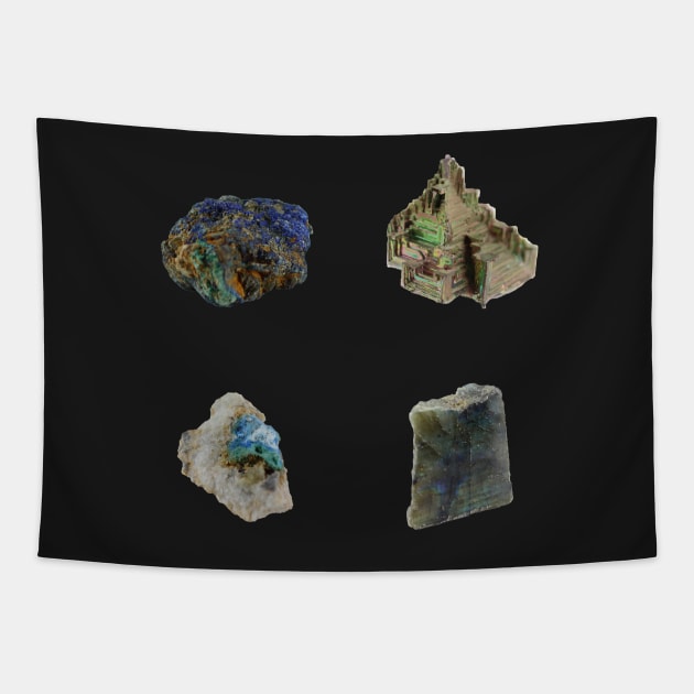 Mineral 4 Pack - Azurite, Bismuth, Cyanotrichite, Labradorite Tapestry by seekingcerulean