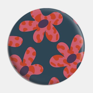 Cute Retro Daisy Floral Blue Pattern Pin