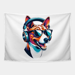 Basenji Smiling DJ with Headphones Japanese Art Tapestry