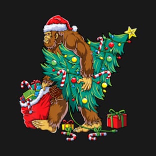 Bigfoot Christmas Tree Lights Xmas Boys Men Sasquatch Lovers T-Shirt