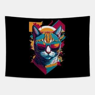 Vintage Vibes and Feline Flair Retro Cool Cat Tapestry