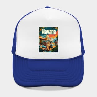 Experience the charm of Havana as friends gather at a lively cafe, enjoying drinks and conversations beneath a beautiful sunset, surrounded Hat