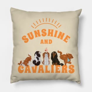 Sunshine and Cavaliers (Cavalier King Charles Spaniels) Orange Pillow