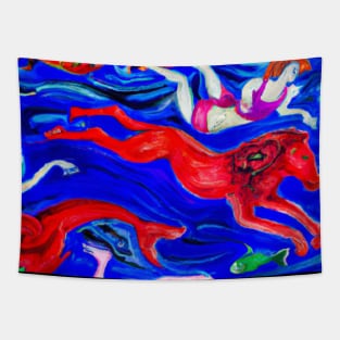 The lions in the oceans with mermaids and fish for sea lovers and animal lovers Tapestry