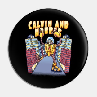 calvin and hobbes on a robot Pin