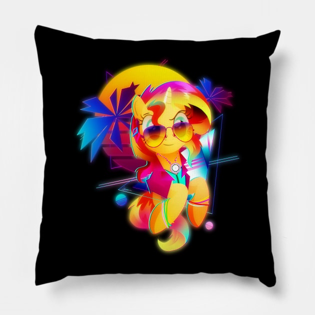 Synthwave Sunset Shimmer Pillow by Ilona's Store