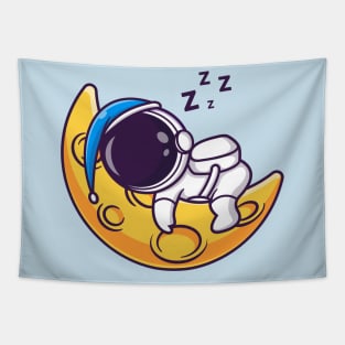 Cute Astronaut Sleeping On Moon Wearing Beanie Hat  Cartoon Tapestry