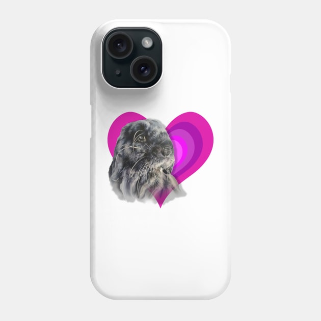 Beautiful black mini lop bunny on a rainbow heart! Phone Case by StudioFluffle