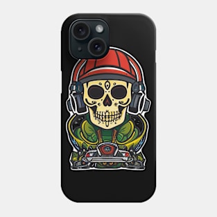 Pulsating Beats: Sugar Skull Art - Skeleton DJ Spinning Tunes with Headphones and Turntable Phone Case