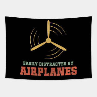 Easily Distracted by Airplanes Funny Aviation Saying Tapestry