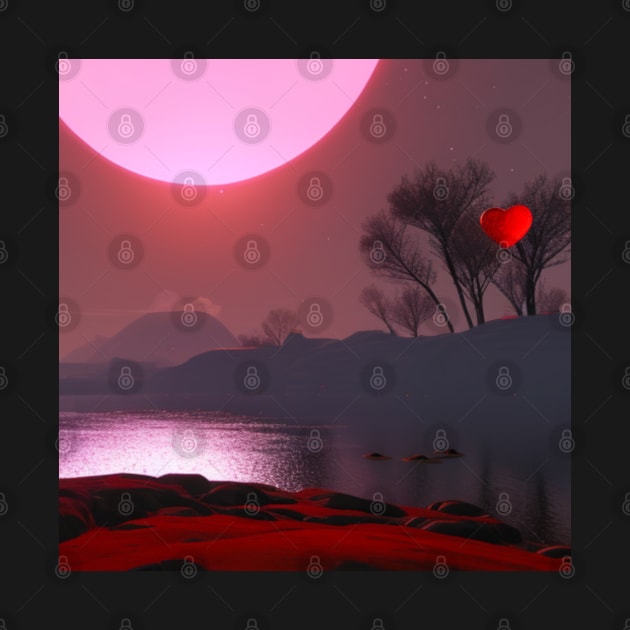 Valentine Wall Art - My heart waiting for sunset - Unique Valentine Fantasy Planet Landsape - Photo print, canvas, artboard print, Canvas Print and T shirt by DigillusionStudio