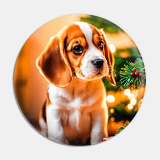 Beagle Puppy Dog with Christmas Gifts Pin