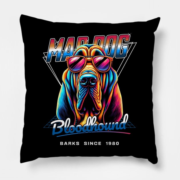 Mad Dog Bloodhound Dog Pillow by Miami Neon Designs