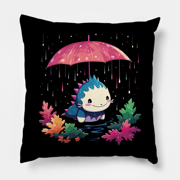 Axolotl Rainy Day With Umbrella Pillow by JH Mart