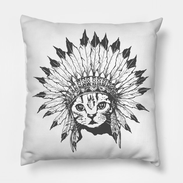 Indian Chief Cat Pillow by runcatrun