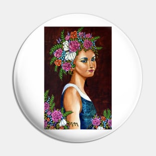 Abundance : portrait of a woman with flowers in her hair Pin