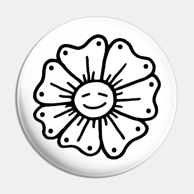 Cute Black And White Flower Doodle Art Pin by VANDERVISUALS