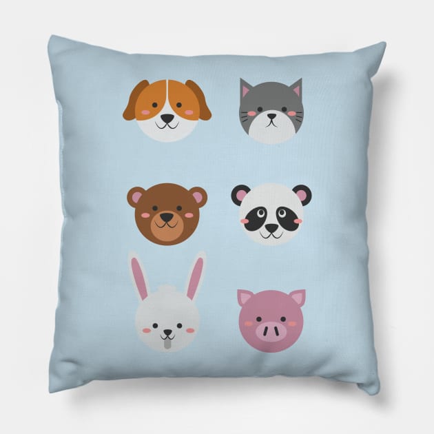 Cute Colorful Animals Pillow by Freid