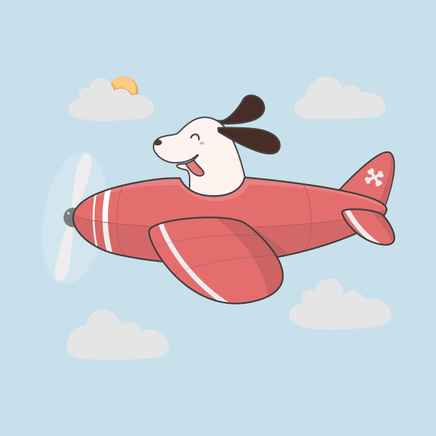 Kawaii Cute Dog Flying An Airplane by wordsberry